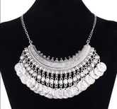 Kaamastra Bohemian Tassle Fancy Silver Coin Necklace